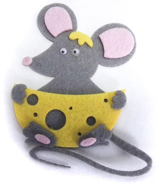 Декоративний виріб Декоративний виріб з фетру Мишеня з сиром 6 шт. в пак. 3 мм 10х7,5 см сірий із жовтим