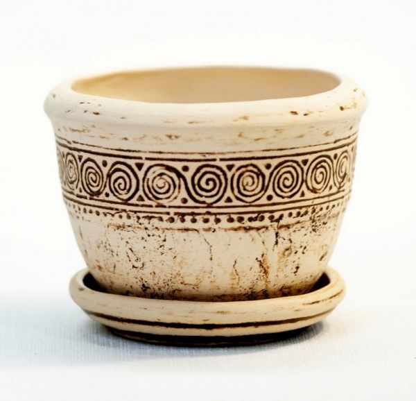 Горшок керамический Орнамент малый круглый 0,9л бежевый 