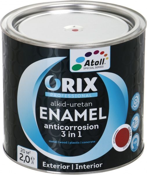 Емаль Atoll ORIX COLOR 3 в 1 RAL 3002 червоний глянець 2л