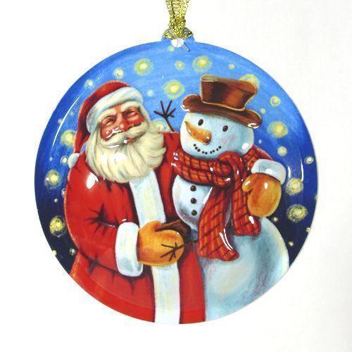 Елочная игрушка шар Дед Мороз и Снеговик 9 см 