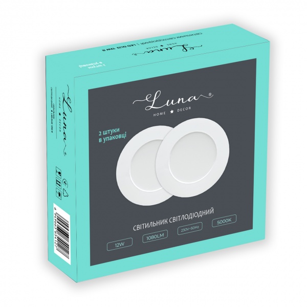 Світильник світлодіодний LUNA HOME DL12 R Ø142 мм 2 шт. 12 Вт білий 5000 К 