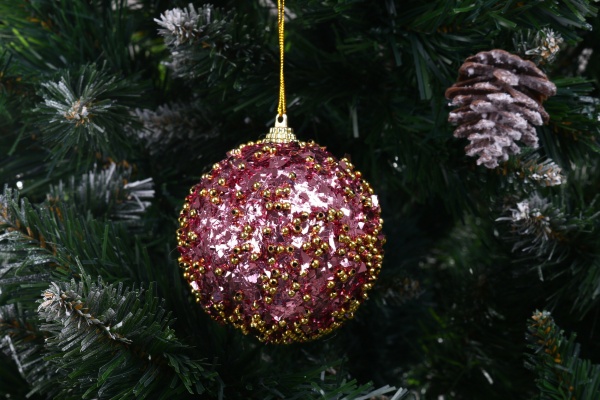 Елочная игрушка в форме шара с блестками и бусинками 8 см CAA126700 8 см 
