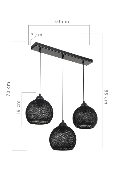 Підвіс Luna Yumak Line 3x60 Вт Е27 чорний MDL.4749 