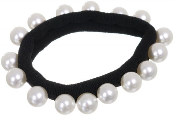 Резинка для волос Акцент Р4506 черная с белыми жемчугом