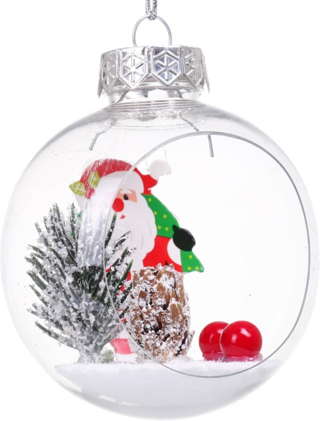 Шар новогодний Shunda Пластиковая с персонажем внутри 80 мм прозрачный SDA2037080