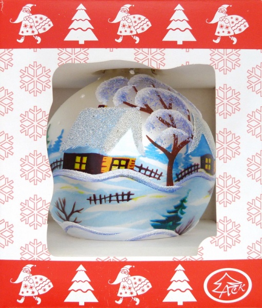 Куля скляна з пейзажним малюнком 80 мм білий із сріблястим 80Dпз(2)/1