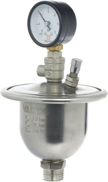 Компенсатор гідроударів Valtec мембранний з манометром 