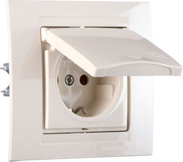 Розетка із заземленням Gunsan Moderna зі шторками з кришкою кремовий MD 29 12 138