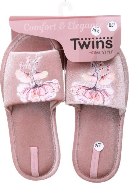 Капці домашні Twins HS-VL велюр з наліпкою р. 36/37 бежевий 