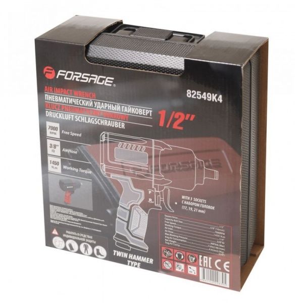 Гайковерт пневматический Forsage F-82549K4 Twin Hammer + набор головок 