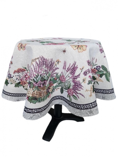 Скатерть Лавандовое поле d140 бежевый Прованс 