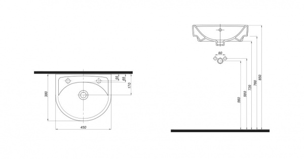 Умивальник Kolo Status 45 з переливом та отвором зліва 2323450UA
