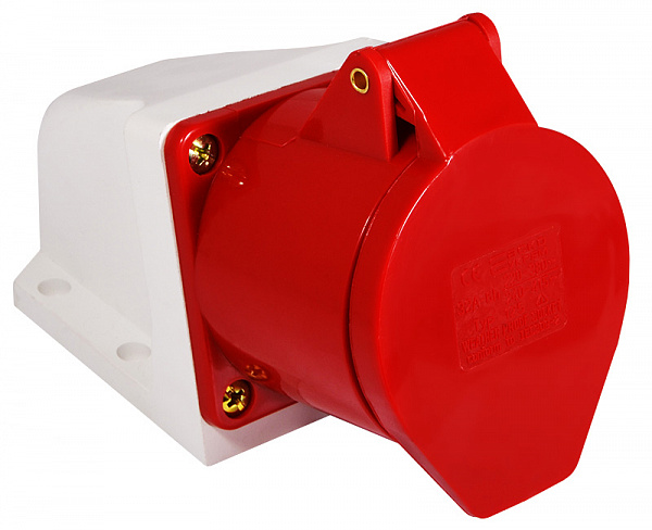 Розетка силовая стационарная с заземлением АСКОУКРЕМ ГC 32А/5 3Р+N+РЕ (125) красно-белый