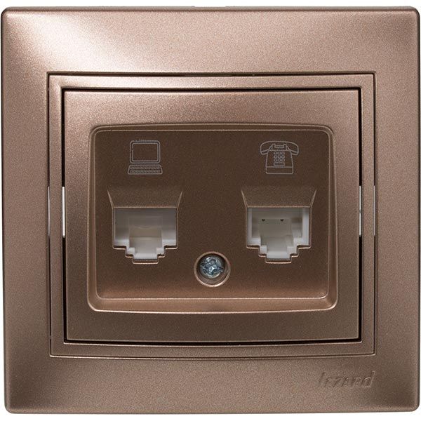Розетка компьютерная + телефонная двойная Lezard Mira светло-коричневый