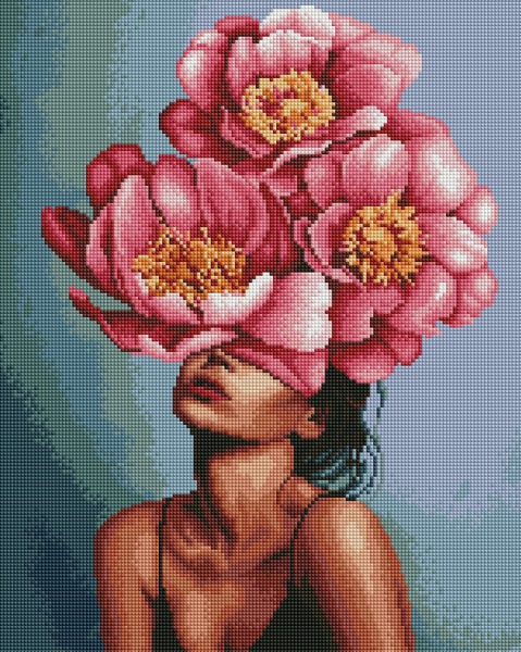 Алмазна мозаїка Дівчина в квітучій півонії 40x50 см DBS0037 Brushme 