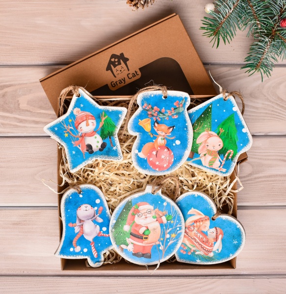 Набор новогодних украшений Лесные жители 9 см 6 шт./уп.