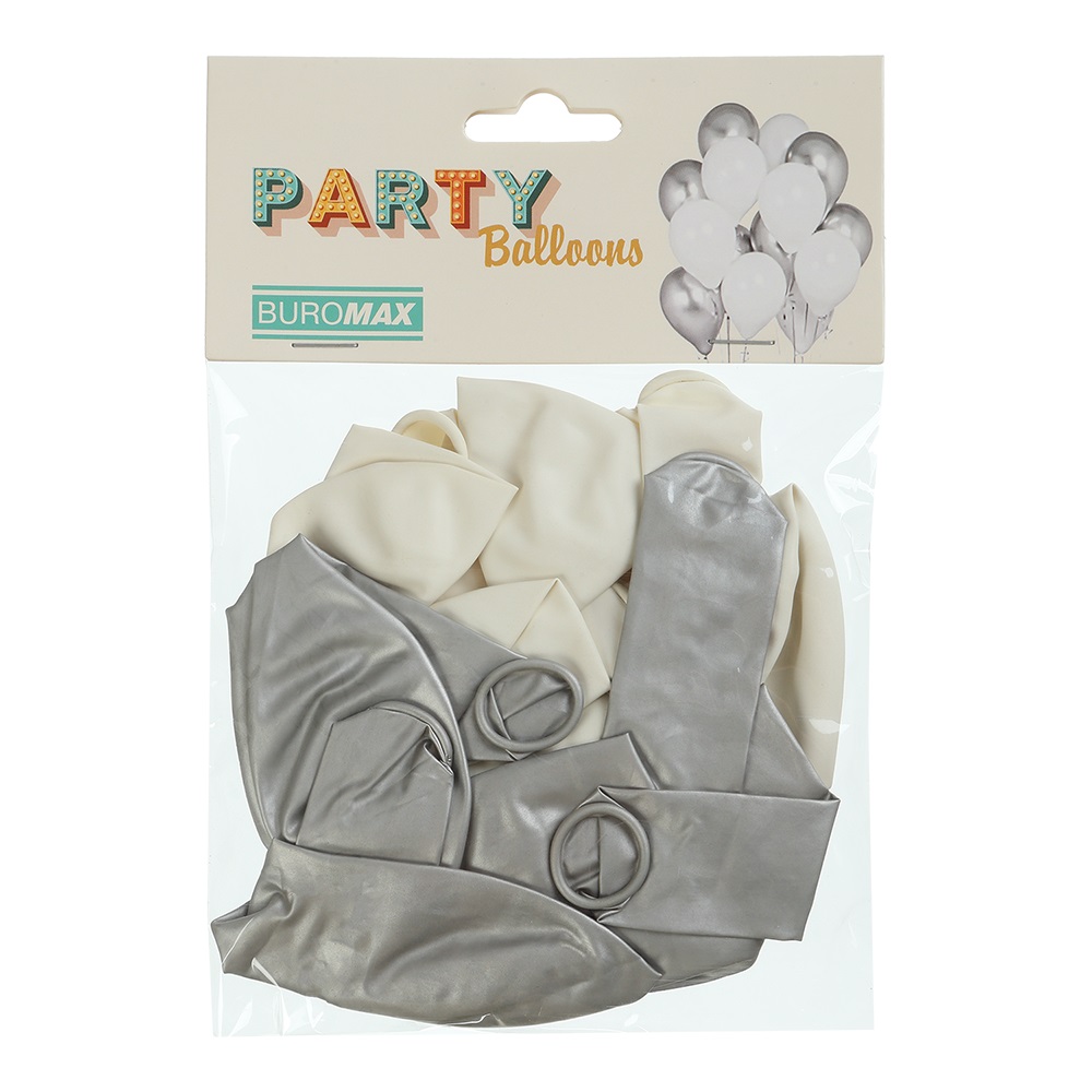 Кульки латексні Party 30 см білий/срібло 14 шт.