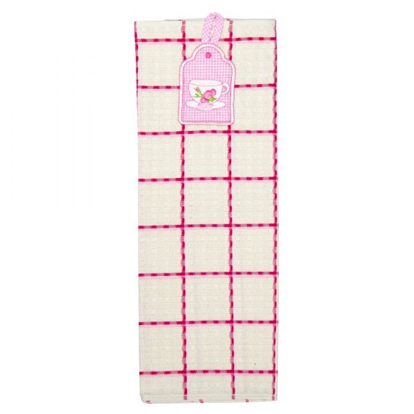 Рушник кухонний з вишивкою Чашка 45x75 см Ярослав бежевий із рожевим 