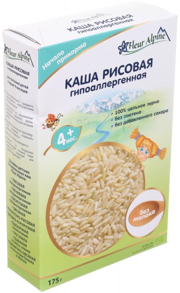 Каша безмолочная Fleur Alpine от 5 месяцев Organic рисовая гипоаллергенная 175 г 