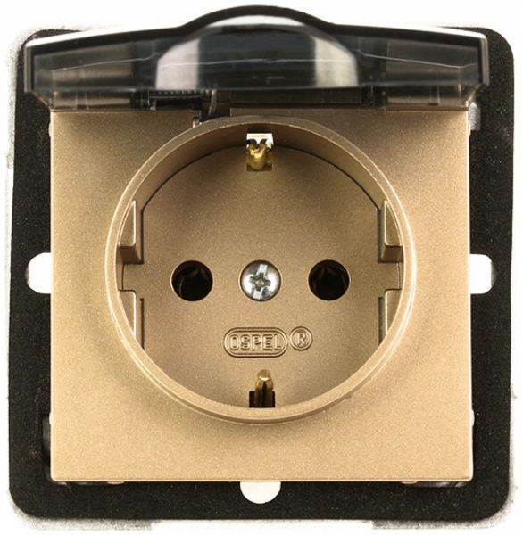 Розетка із заземленням Ospel Impresja 16 А 250 В без шторок з кришкою золотий