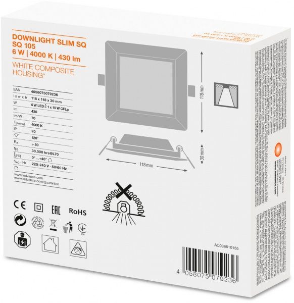 Світильник точковий Ledvance DL Slim SQ 105 6 Вт 4000 К білий 