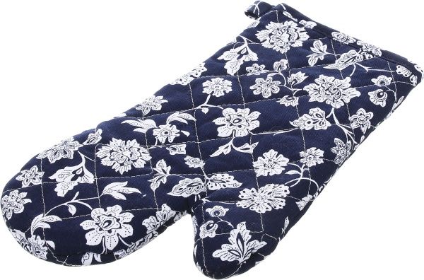 Набір кухонний Прихватка та рукавиця Квіти на синьому синьо-білий 