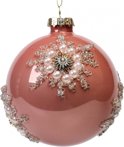 Куля новорічна з квіткою із перлин 80 мм в асортименті JF0200160 JF0200161 JF0200162