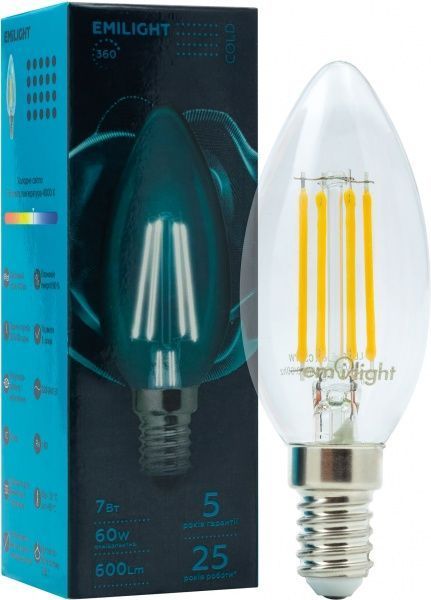 Лампа светодиодная Emilight FIL C35 7 Вт E14 4000 К 220 В прозрачная 
