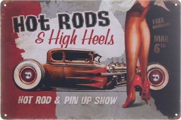 Табличка жестяная печатная Hot rods 20x30 см разноцветный 