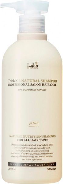 Шампунь Lador Triplex Natural с натуральным составом и протеинами шелка 530 мл