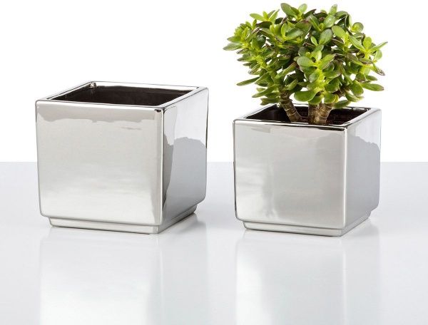 Кашпо керамічне Scheurich Mirror Cube silver квадратний 1,3л сріблястий 