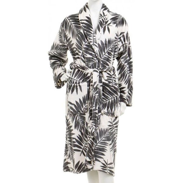 Халат женский La Nuit Листья XS серый с белым