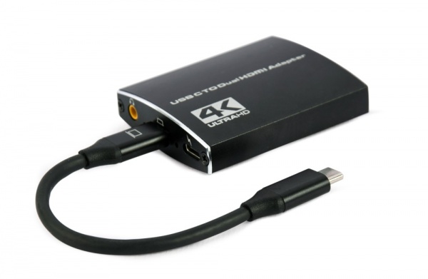 Адаптер Cablexpert USB-C на 2 HDMI (2 незалежних екрани)/PD/Аудио 3,5 0,15 м black (A-CM-HDMIF2-01) 