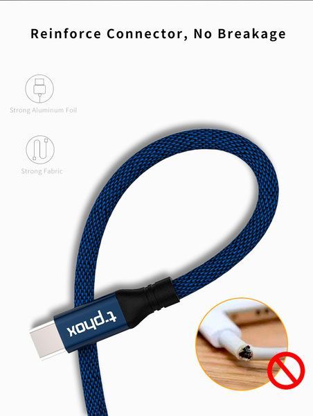 Кабель T-PHOX USB Type-C 1.2 м синій (T-C810 Blue) Speed 