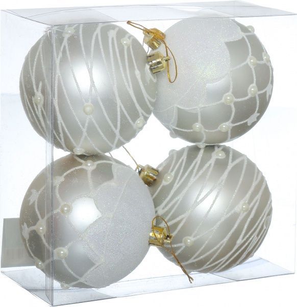 Набір іграшок Куля у смужку та сітку шампань d80 мм 4 шт./уп. 