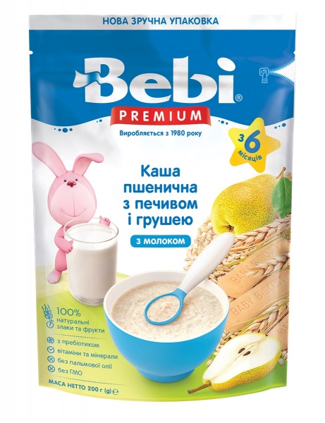 Каша молочна Bebi від 6 місяців Premium Пшенична з печивом та грушею 200 г 