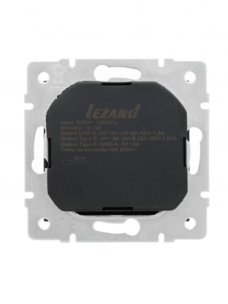 Розетка побутова + USB із заземленням Lezard Vesna IP20 чорний 742-4288-181TC