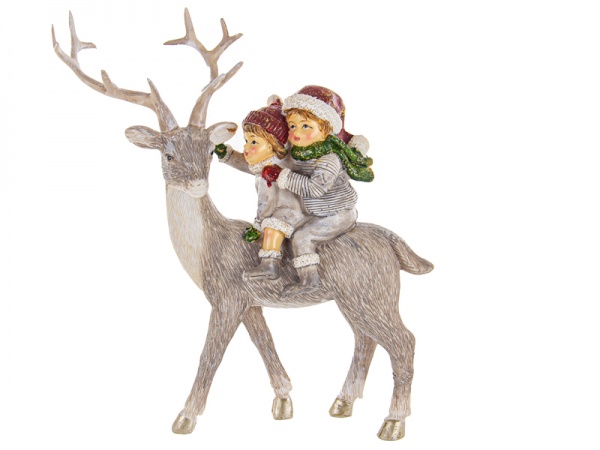 Декоративная новогодняя фигура Дети на олене 10,5 см 192-212 Lefard