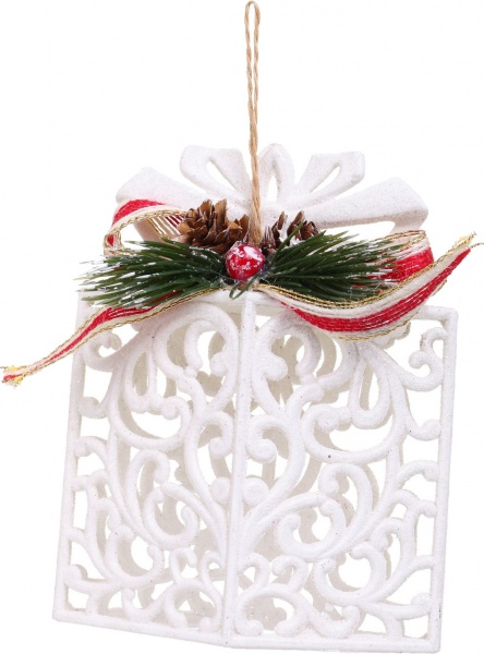 Декоративна підвіска Подарунок з декором 14 см HFF208W білий
