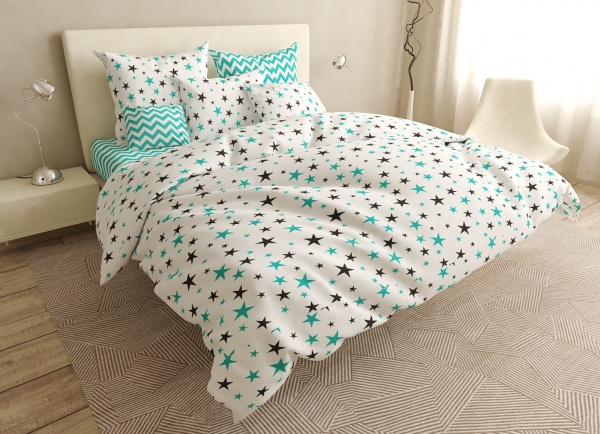 Комплект постільної білизни 1,5 Green Stars білий із малюнком UP! (Underprice) 