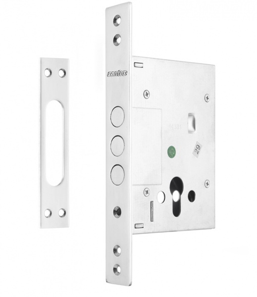 Замок врезной дополнительный SANTOS 1-WAY DIN 257L-C NC UNIV BS60 мм никель сатин