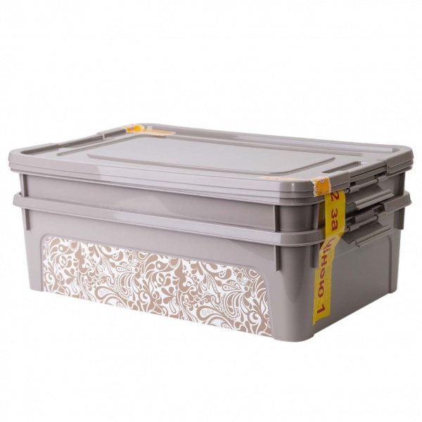 Набір контейнерів Алеана 169080 Smart Box з декором Home 14 л (2 шт.) какао 140x320x490 мм