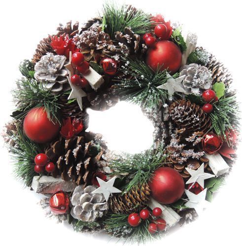 Вінок новорічний з шишками, кульками та зірками 7005180226 d330 мм 