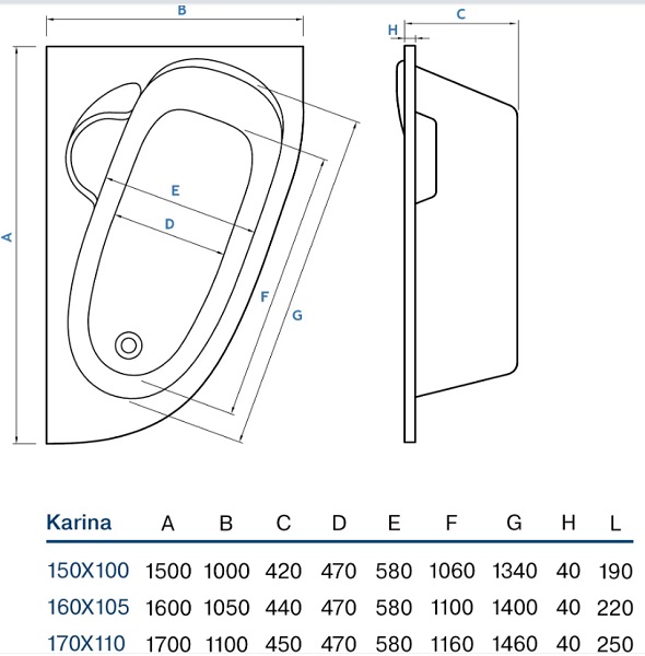 Ванна акриловая Koller Pool Karina 160x105 R
