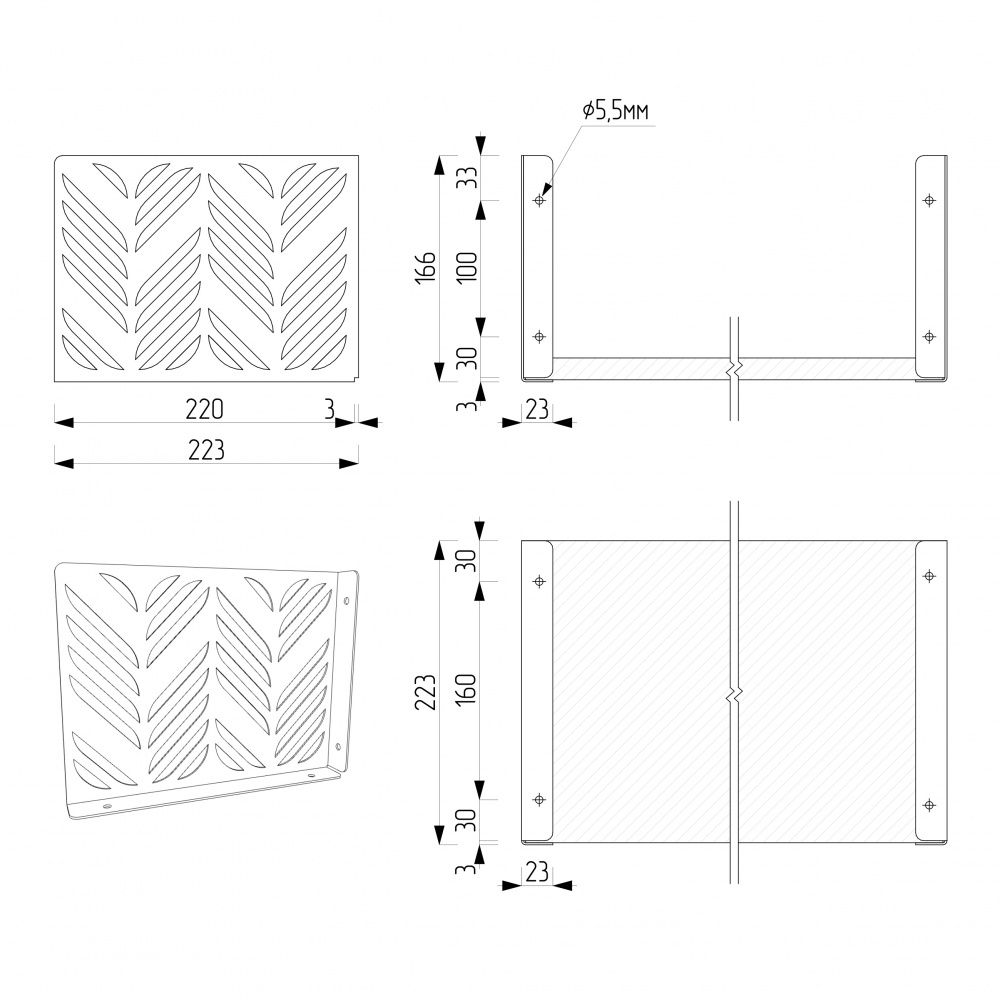 Полка навесная Metkas Home Листья 700x220x170 мм антрацит