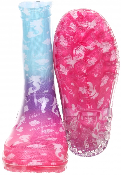 Чоботи гумові для дівчаток Русалонька mermaid розмір 28 рожевий із блакитним 