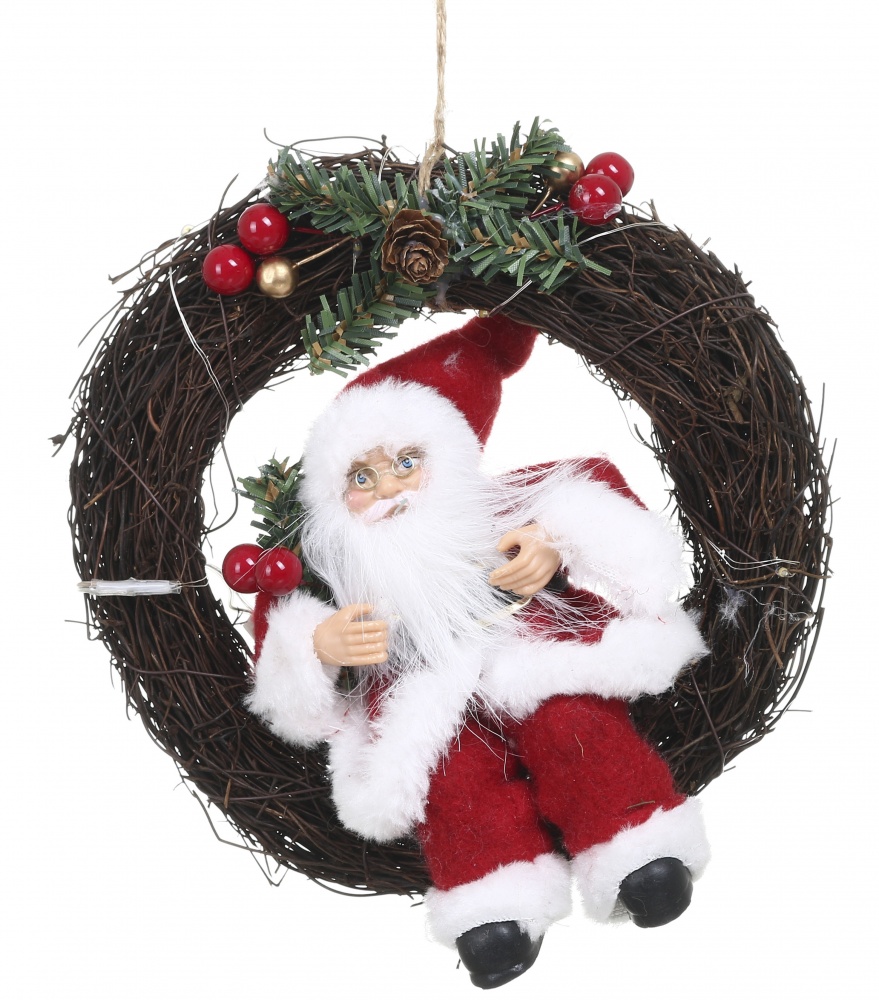Декорация новогодняя Санта лесной на санках 40 см красно-серый 40 см