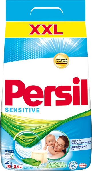 Порошок для машинного та ручного прання Persil Sensitive з Алое Вера для чутливої шкіри 5,4 кг 