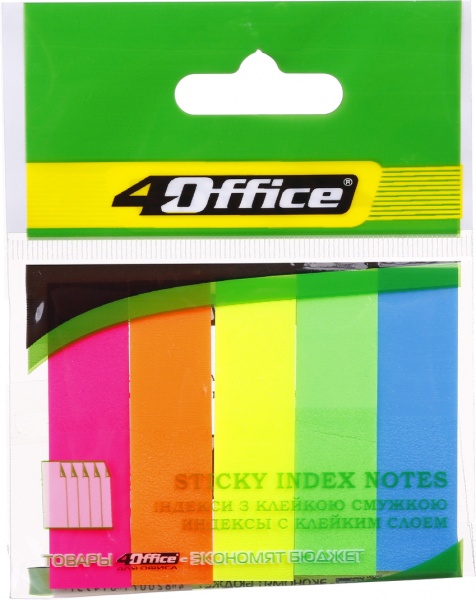 Набор разделителей 12х50мм 5 цветов по 20 листов PP неон 4-435 4Office