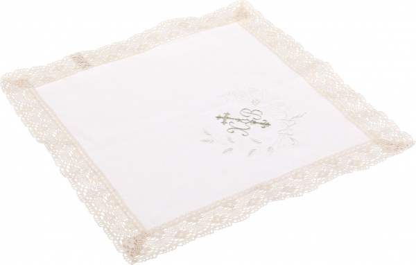 Серветка святкова з мереживом (7 см) 40x40 см білий із малюнком 